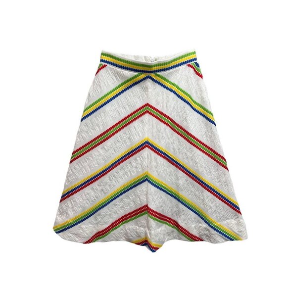 Kmart Vintage Rainbow Midi Skirt 1980s White A-Line Retro Fun - Picture 1 of 7